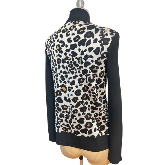 St. John Boutique Animal Print Black & Cream Full-Zip Knit Cardigan Sweater Smal - Picture 3 of 5